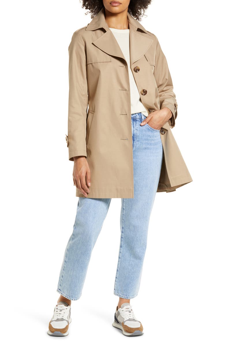 Sam Edelman Water Repellent Tie Waist Cotton Blend Trench Coat, Alternate, color, 