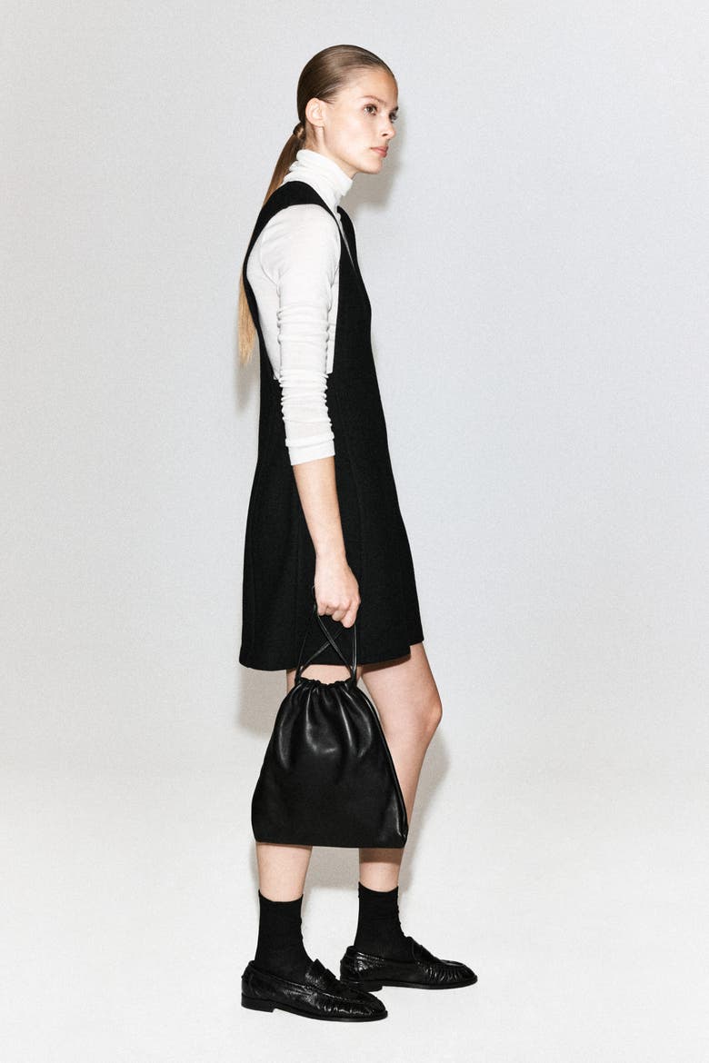 Boiled Wool-Blend Mini Pinafore Dress, Alternate, color, BLACK