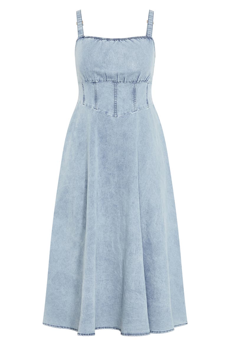 Corset Denim Sundress, Alternate, color, LIGHT DENIM