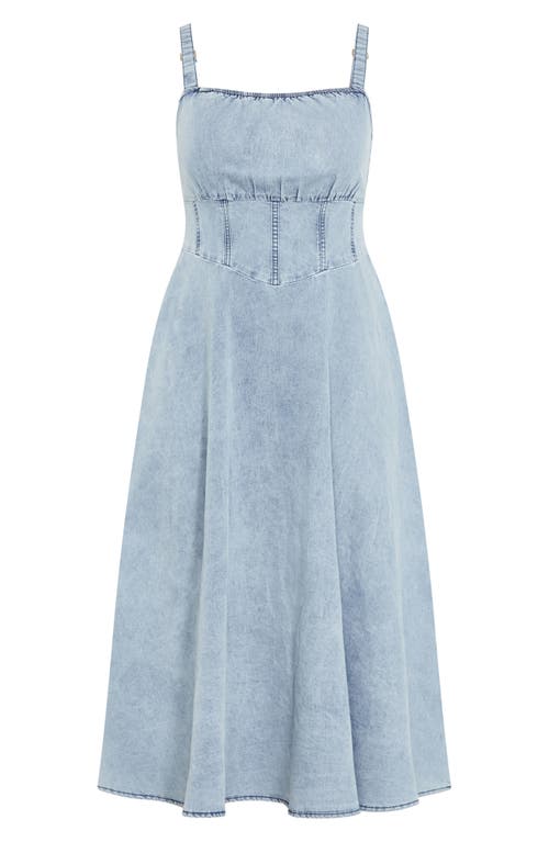City Chic Corset Denim Sundress In Light Denim