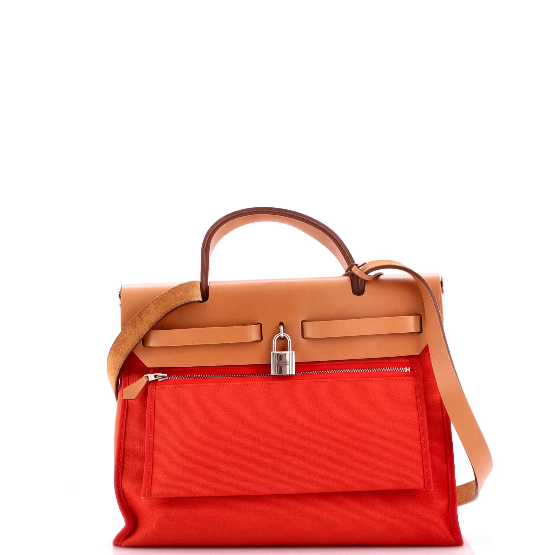 Pre-Owned Hermes Herbag Zip Leather and Toile 31, Alternate, color, Rouge Tomate