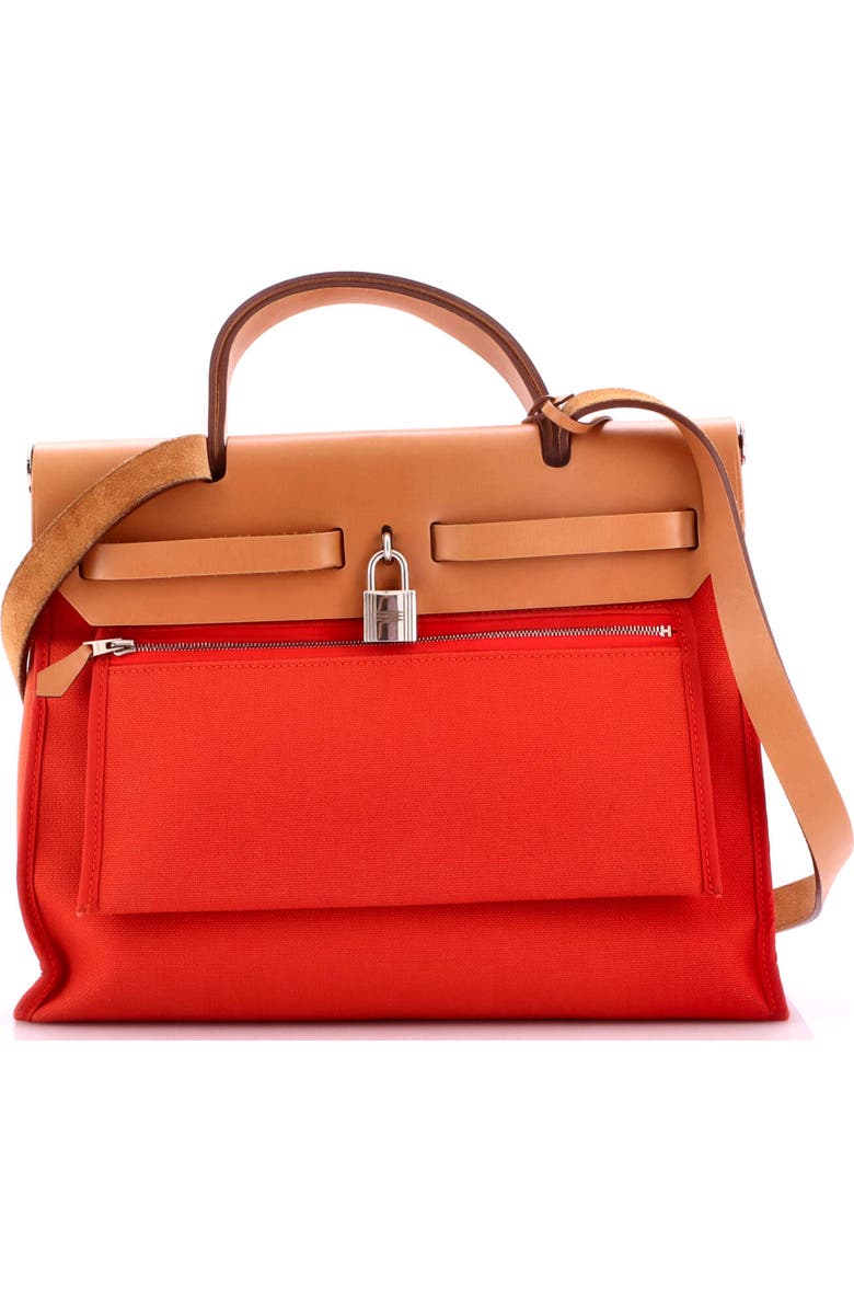 Pre-Owned Hermes Herbag Zip Leather and Toile 31, Alternate, color, Rouge Tomate