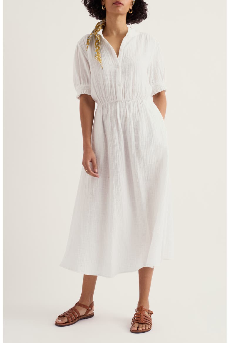 Shore Path Organic Cotton Gauze Midi Dress, Main, color, CHALK