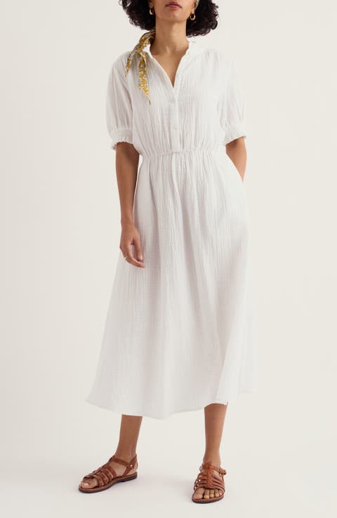 Shore Path Organic Cotton Gauze Midi Dress