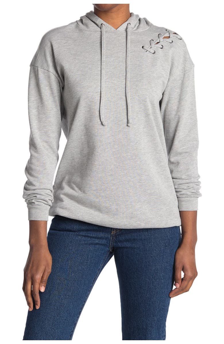 MATERIAL GIRL Lace Up Hoodie Pullover, Main, color, 