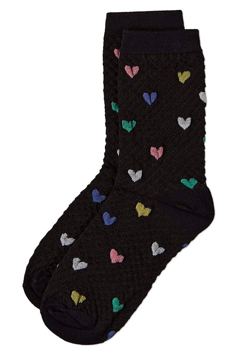 Colorful Hearts Cotton Blend Crew Socks, Alternate, color, BLACK