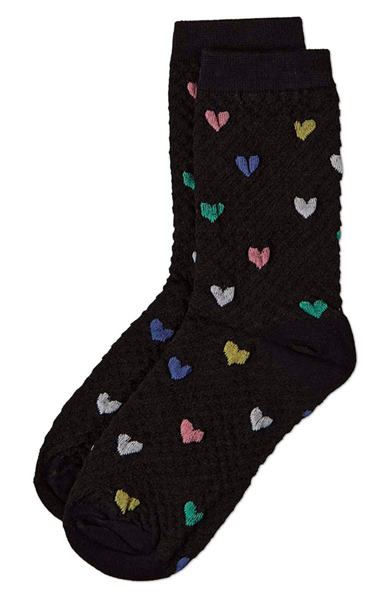 MeMoi Colorful Hearts Cotton Blend Crew Socks, Alternate, color, Black