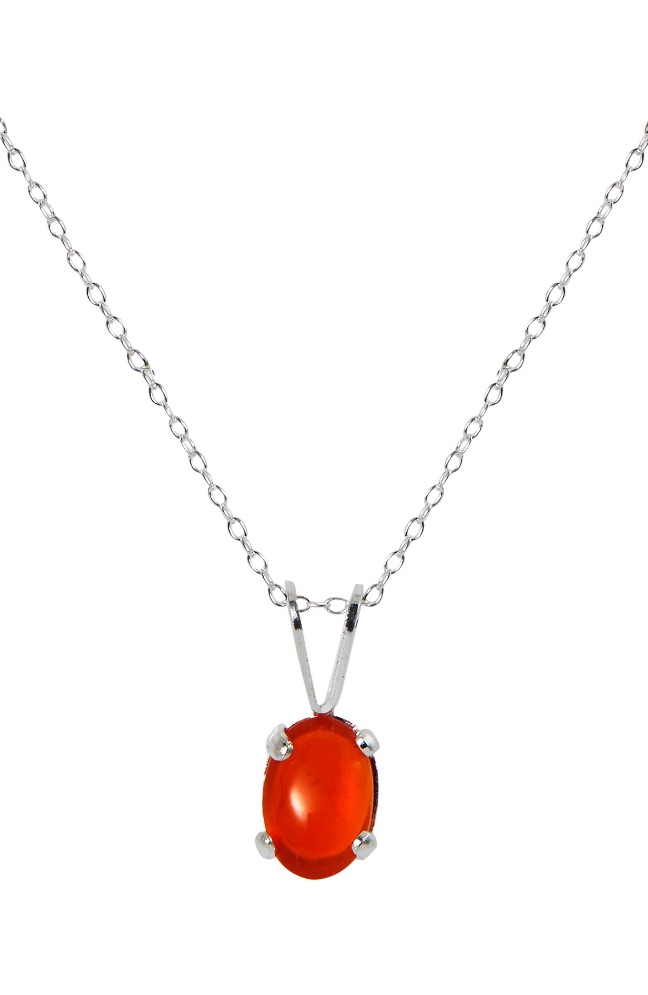 SAVVY CIE JEWELS Rhodium Plated Sterling Silver Fire Opal Pendant Necklace