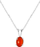 SAVVY CIE JEWELS Rhodium Plated Sterling Silver Fire Opal Pendant Necklace