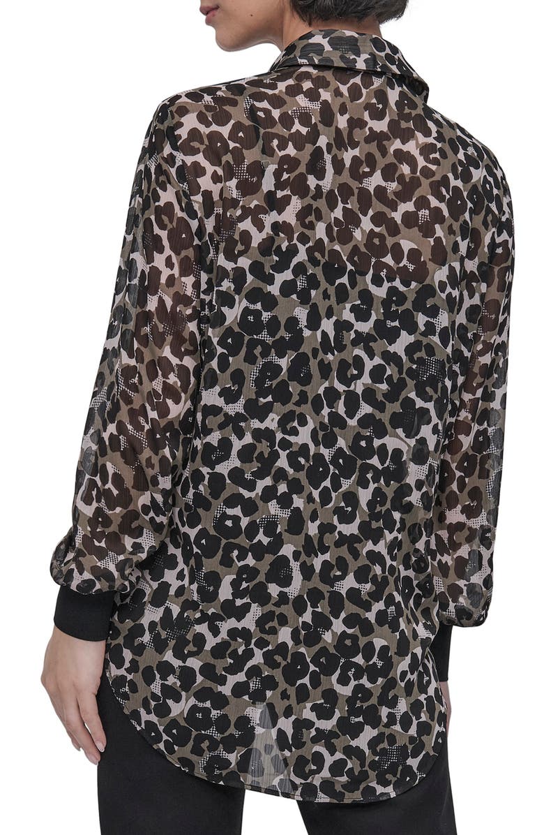 DKNY Print Chiffon Tunic Shirt, Alternate, color, Spring Animal Utility Green