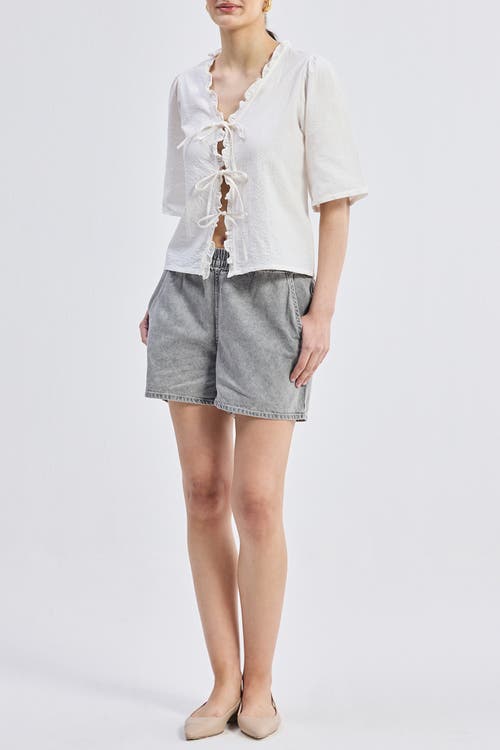Reistor Relaxed Fit Top With Ruffles And Front-ties In Striped Horizon