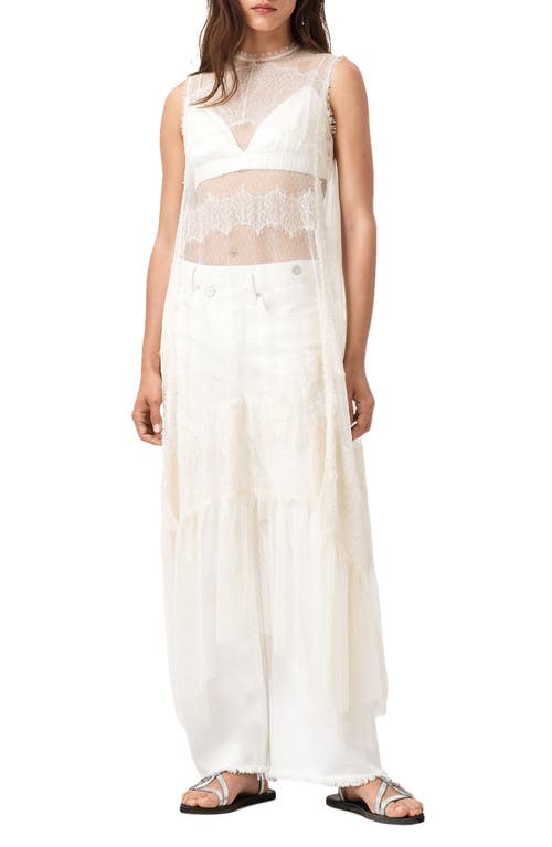 Allsaints Clara Sheer Lace Sleeveless Handkerchief Hem Dress In White