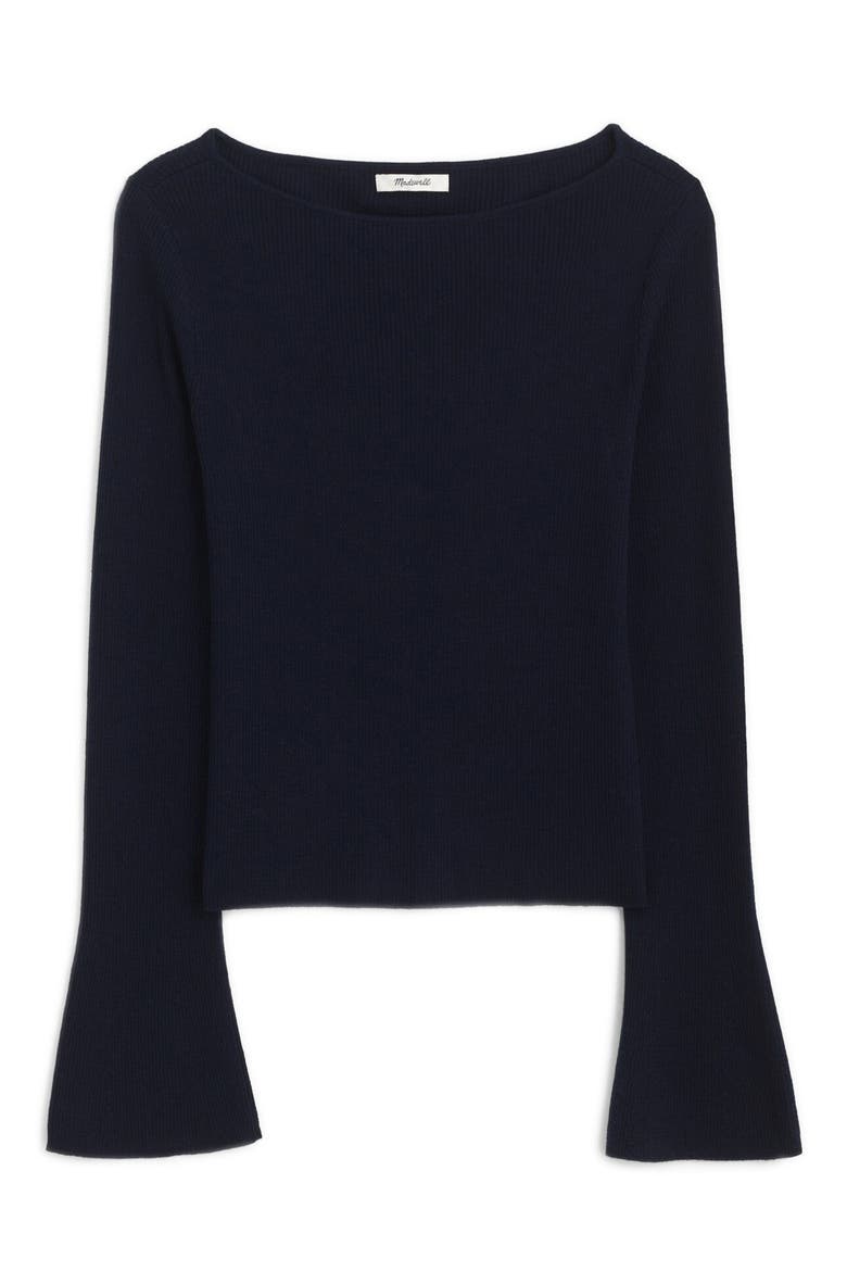 Boat Neck Flare Sleeve Wool & Silk Sweater, Alternate, color, DARK NAVY