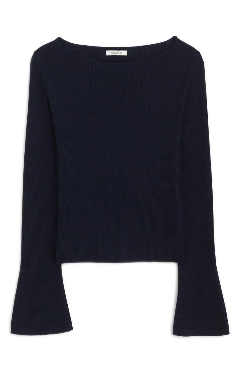 Madewell Boat Neck Flare Sleeve Wool & Silk Sweater, Alternate, color, Dark Navy