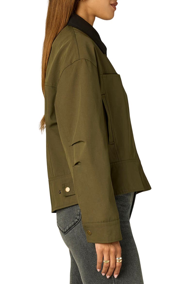 Contrast Collar Peplum Jacket, Alternate, color, FOREST MOSS