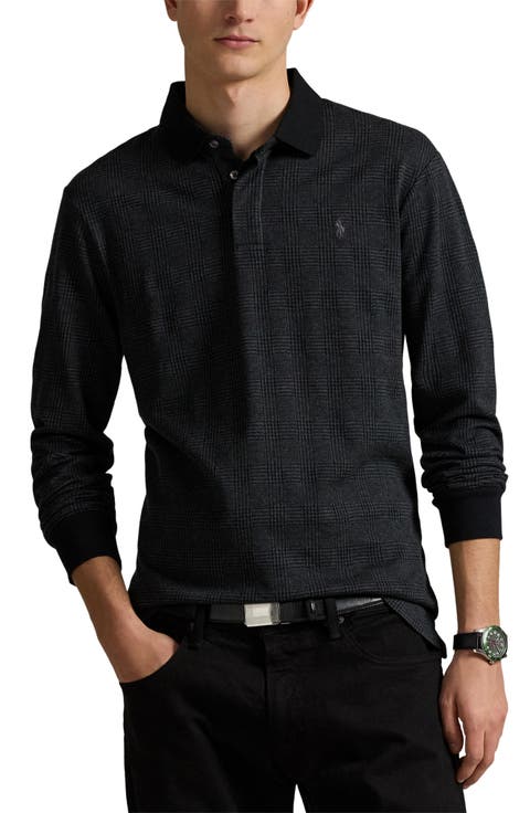 Classic Fit Glen Plaid Long Sleeve Cotton Polo