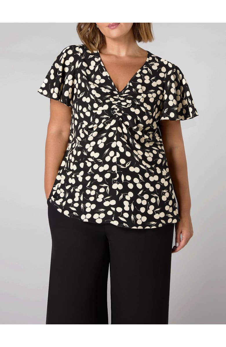 Live Unlimited Cherry Print Ruched Flutter Sleeve Top, Alternate, color, Cherry Print