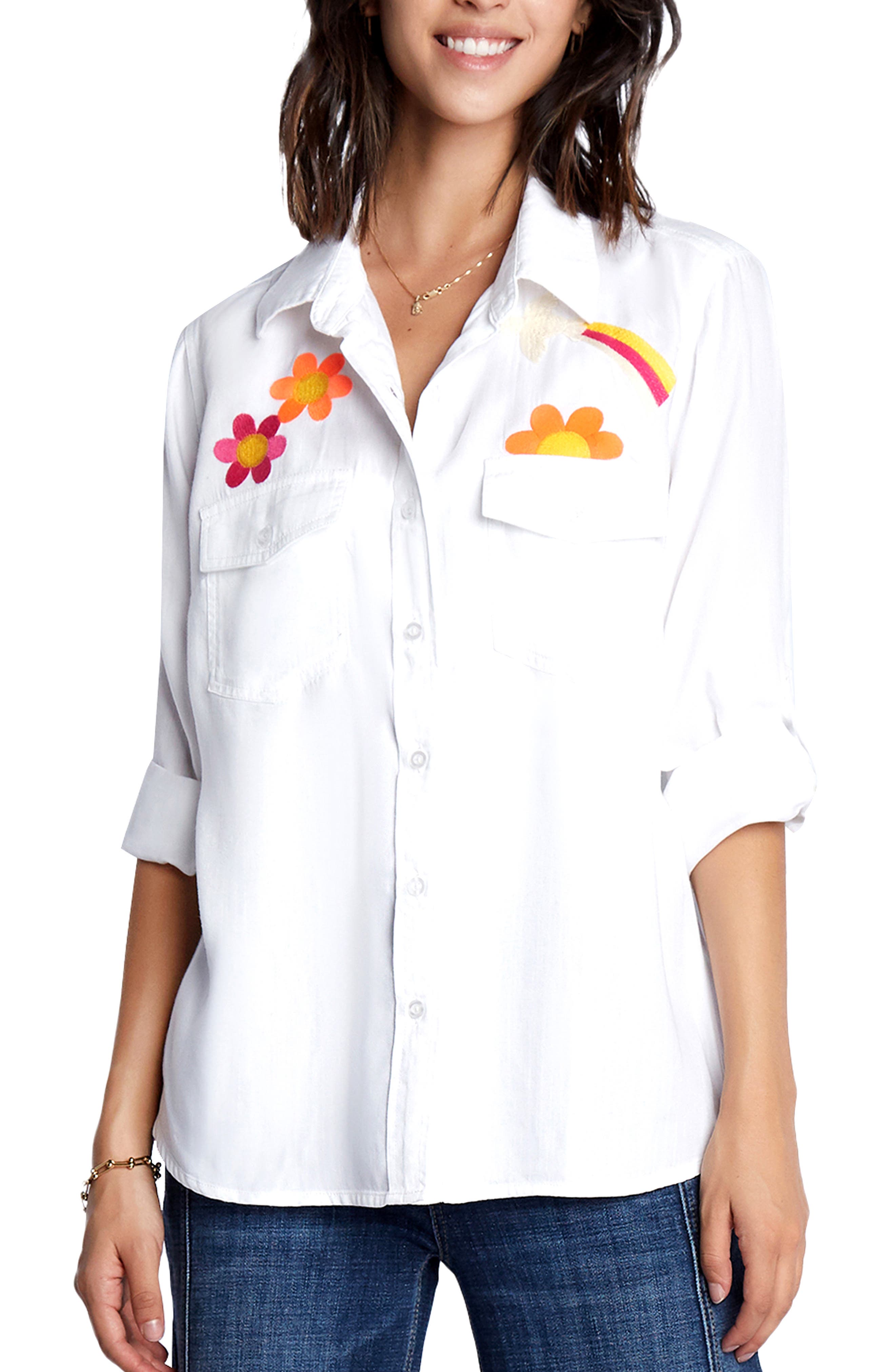 Peace & Love Embroidered Button-Up Shirt