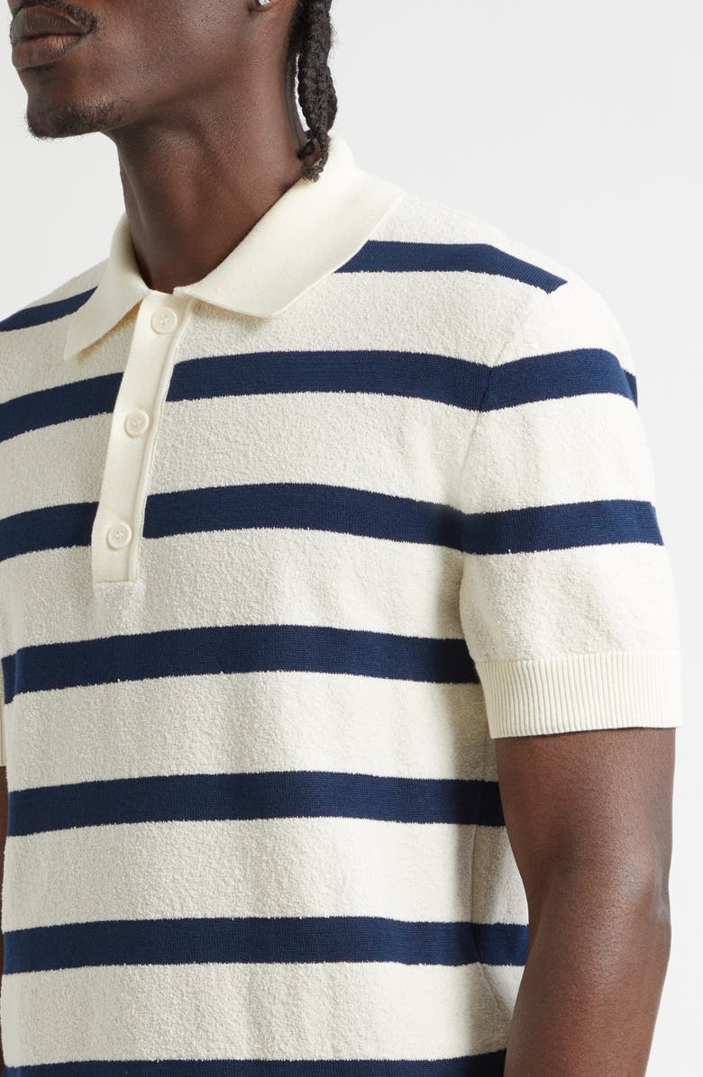 Balmain Marinière Stripe Cotton Blend Terry Cloth Polo, Alternate, color, Natural/ Navy
