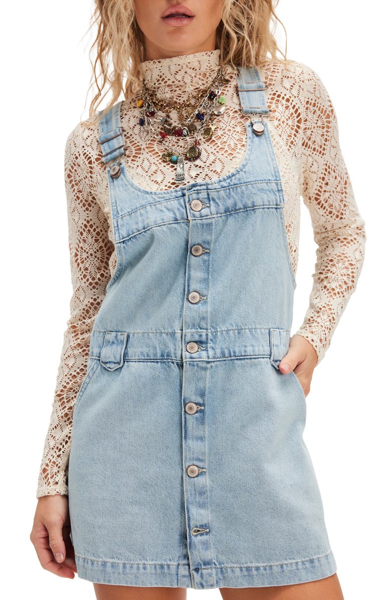 Free People Edie Denim Skirtall, Main, color, Blue