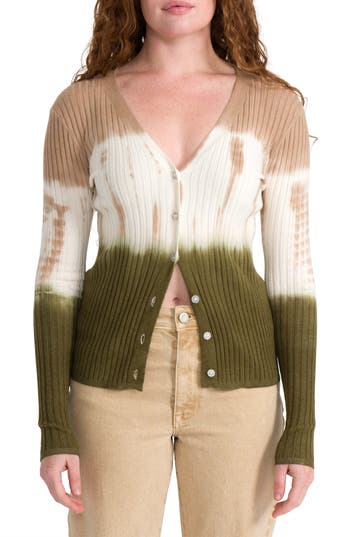 Seven7 Tie Dye Ribbed Cardigan In Capulet Olive Combo