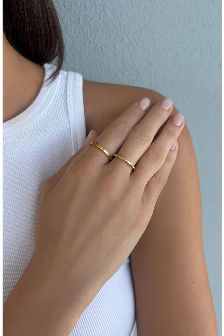 Set of 2 14K Gold Plated Cubic Zirconia Star Band Rings, Alternate, color, GOLD