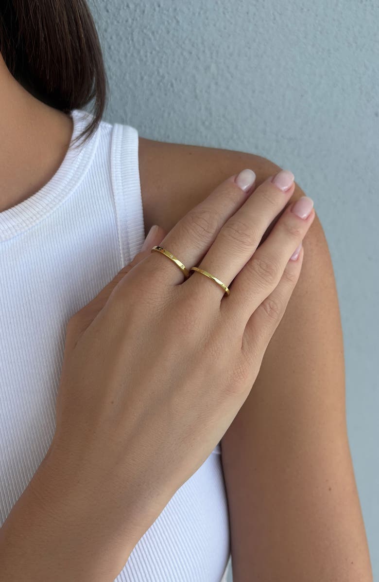 Adornia Set of 2 14K Gold Plated Cubic Zirconia Star Band Rings, Alternate, color, Gold