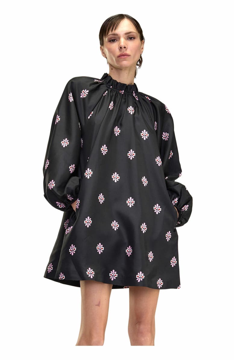 Cynthia Rowley Second Nature Silk Taffeta Dress, Alternate, color, Black_multi