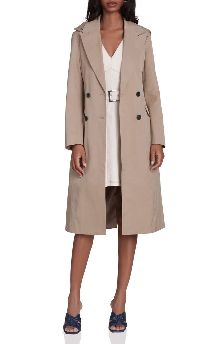 Avec Les Filles Hooded Blazer Trench Coat, Alternate, color, Khaki