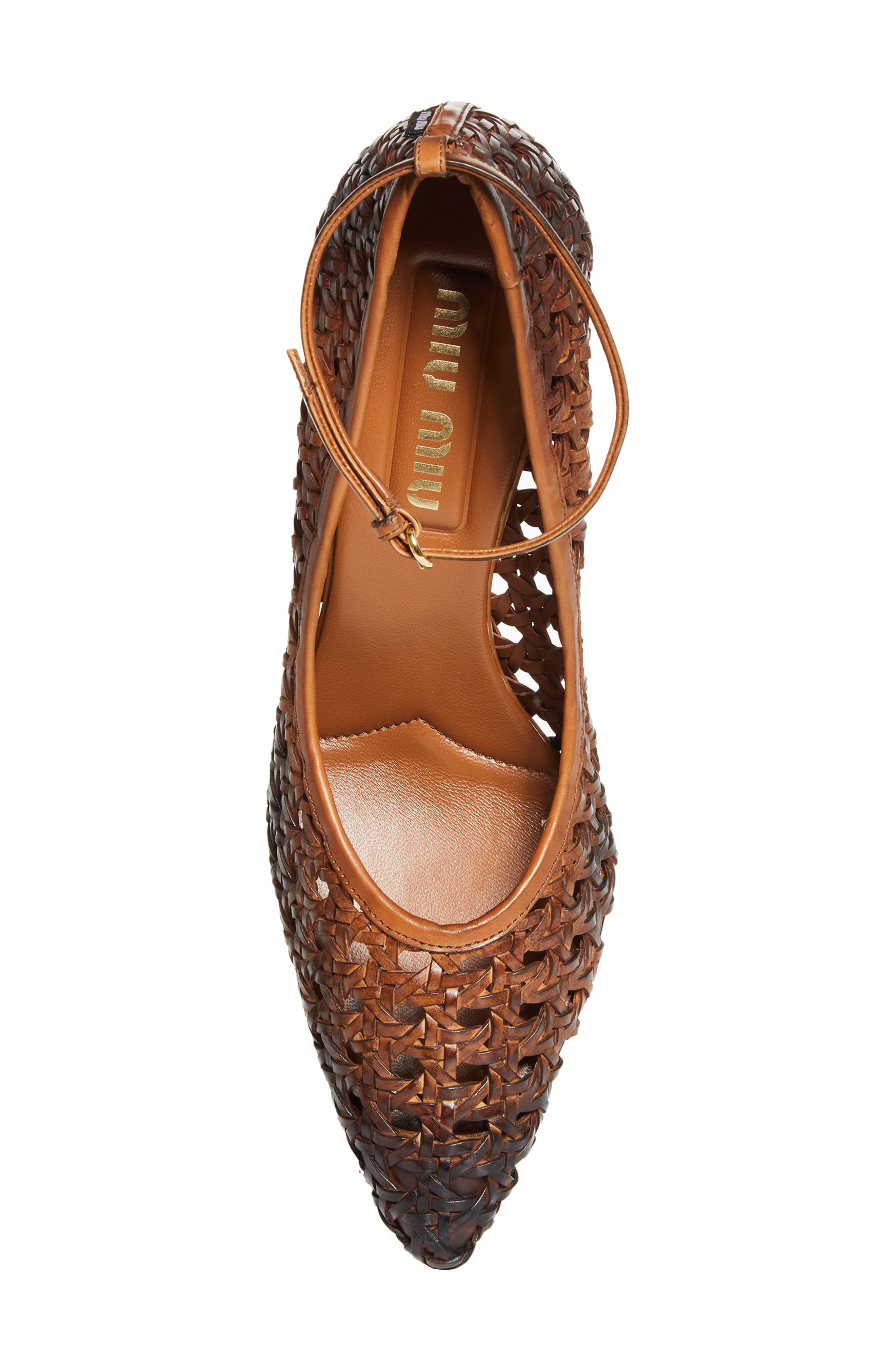 Miu Miu Woven Pointed Toe Pump, Alternate, color, Cognac