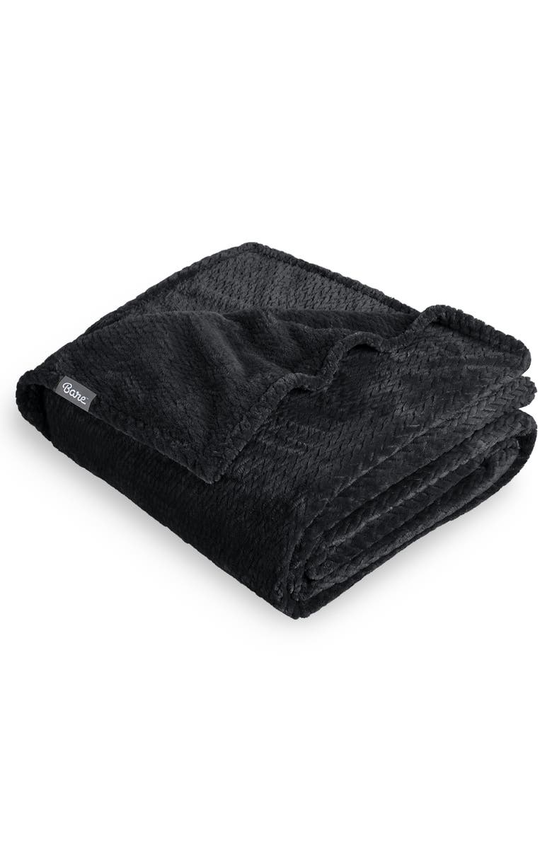 Bare Home Chevron Microplush Fleece Blanket, Main, color, Black