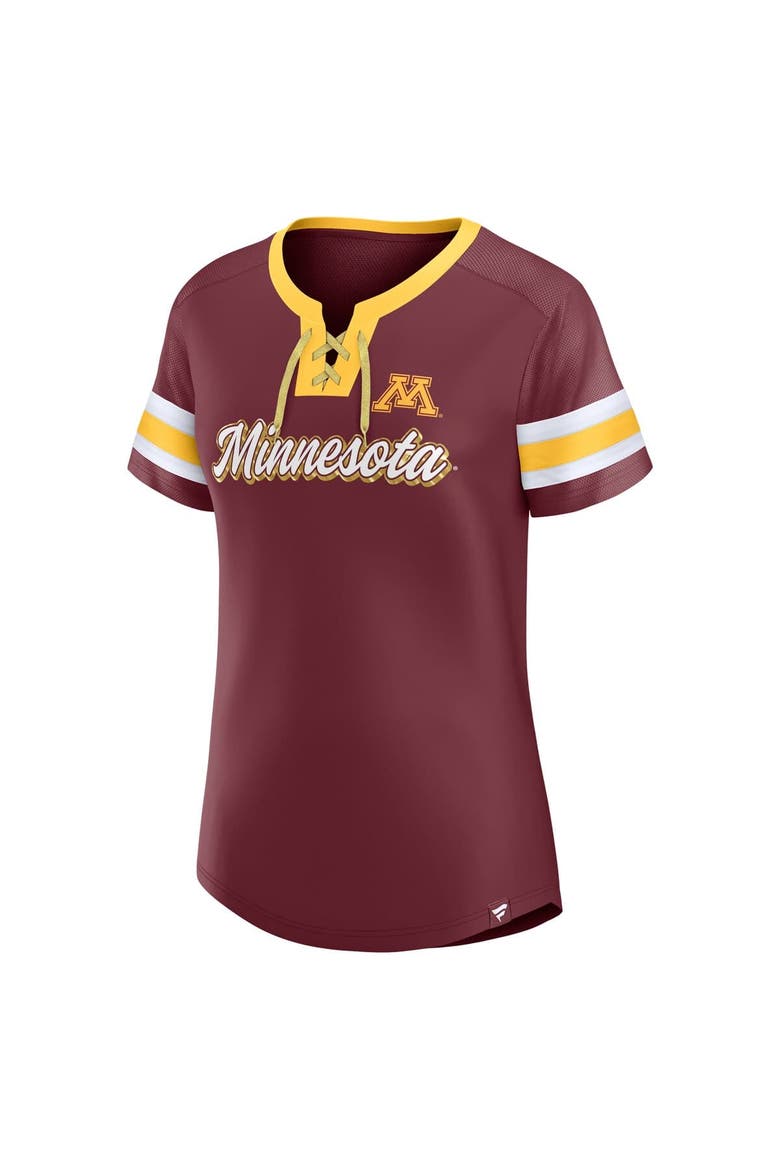 Women's Fanatics  Maroon Minnesota Golden Gophers Iconic Athena Lace-Up T-Shirt, Alternate, color, Maroon