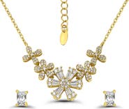 Christian Siriano Cubic Zirconia Floral Necklace & Stud Earrings Set