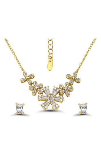 Christian Siriano Cubic Zirconia Floral Necklace & Stud Earrings Set In Gold