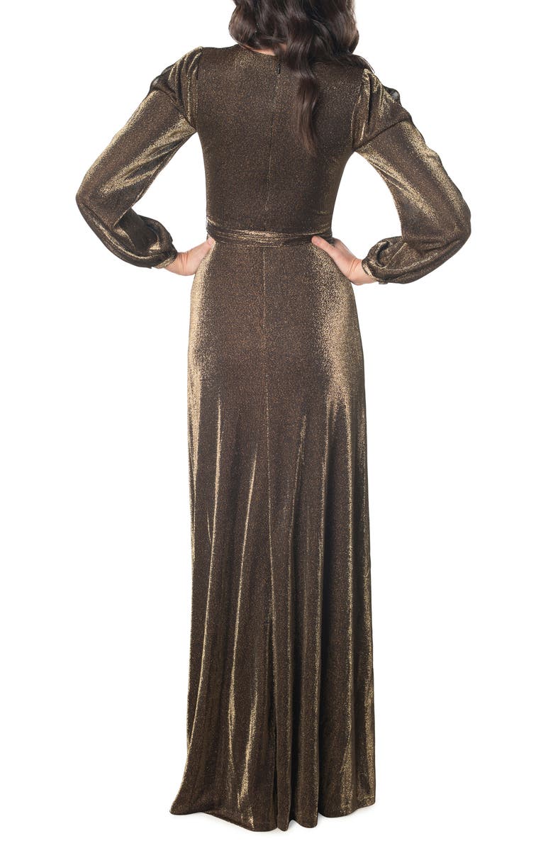 Dress the Population Eris Metallic Long Sleeve Slit Gown, Alternate, color,