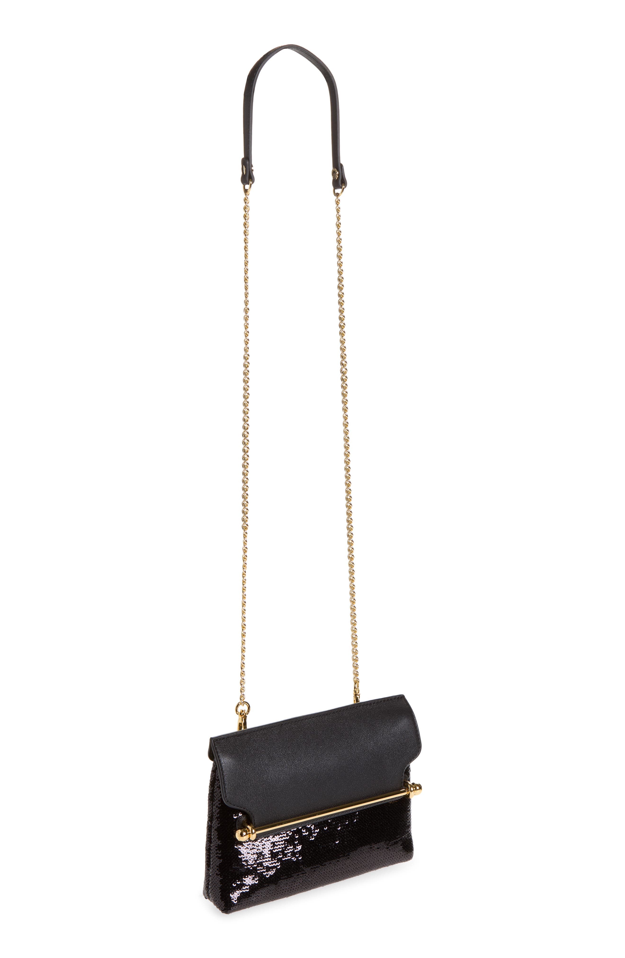 Mini Stylist Sequin & Leather Crossbody Bag, Alternate, color, BLACK