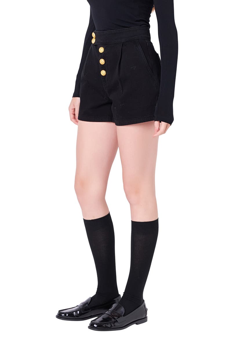 Button Fly Denim Shorts, Alternate, color, BLACK