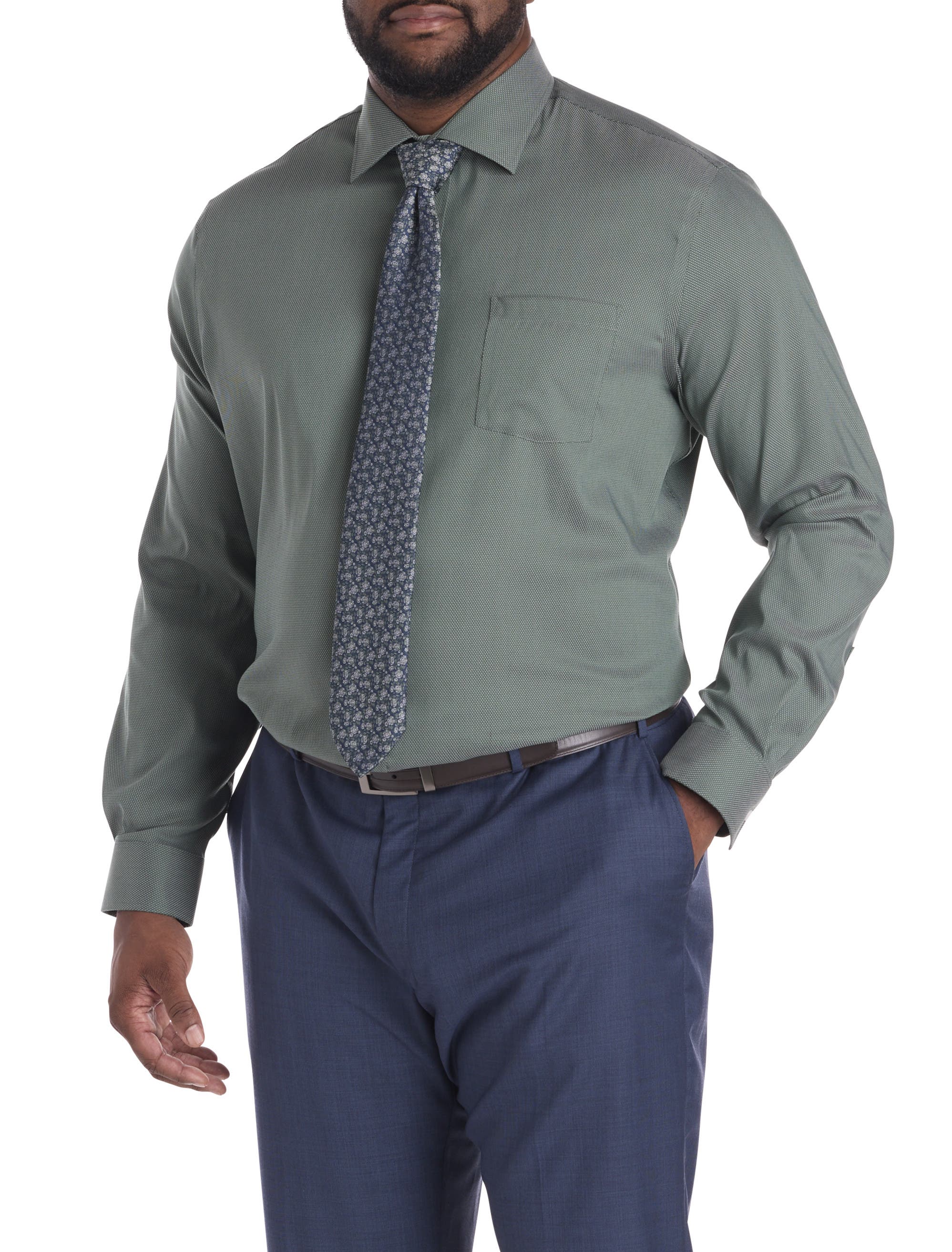 Big & Tall Micro Patterned Performance Dress Shirt - image 2