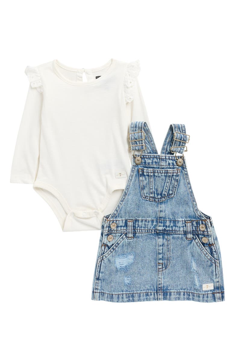 7 For All Mankind Ruffle Bodysuit & Skirtall Set, Main, color, Bright White