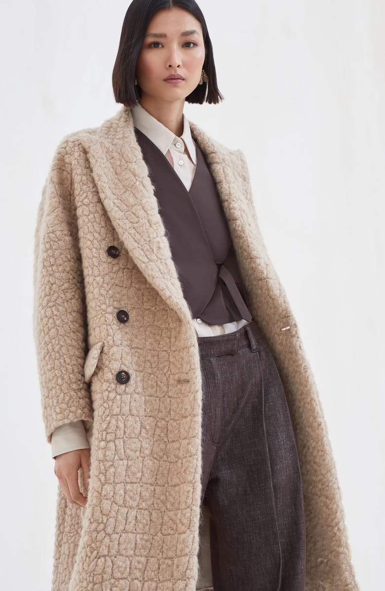 Brunello Cucinelli Coat with dazzling croc motif, Alternate, color, Camel