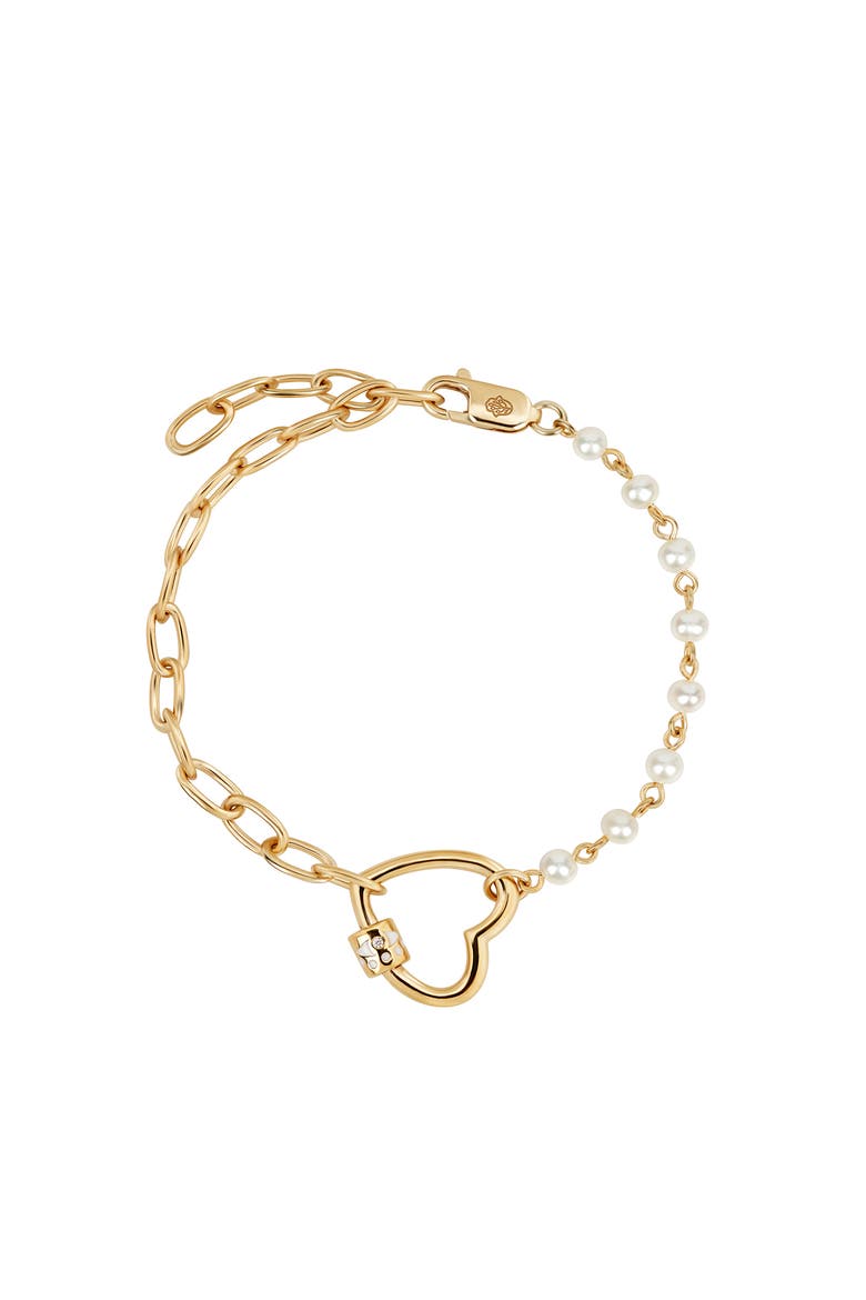 Iridescent Grace - Pearl Diamond Heart Charm Bracelet, Main, color, Gold/White
