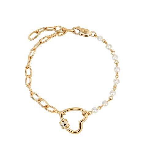 Iridescent Grace Pearl Diamond Heart Charm Bracelet