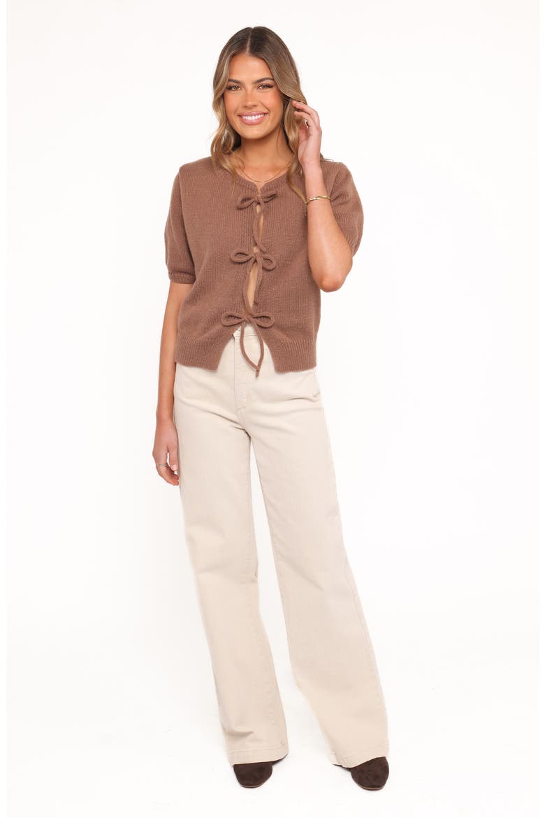 Koskie Tie Front Knit Top, Alternate, color, BROWN