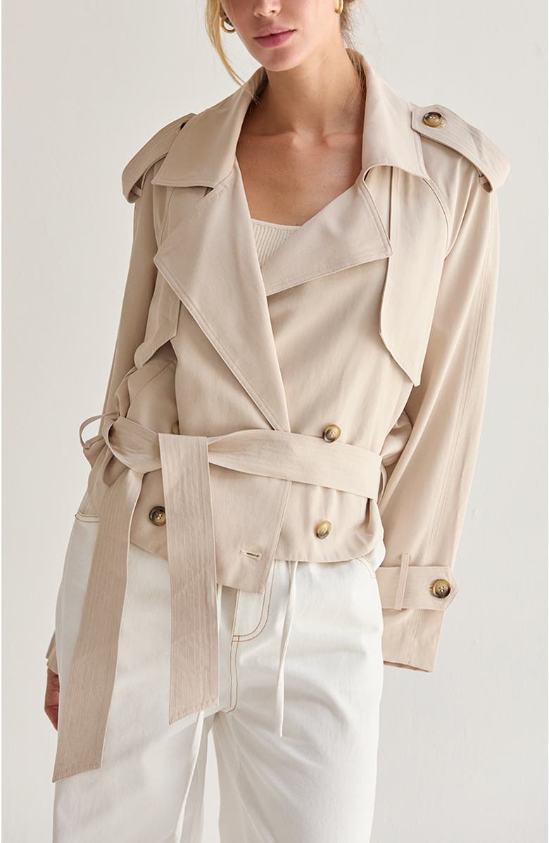 CRESCENT Double Breasted Crop Trench Coat, Main, color, Bone