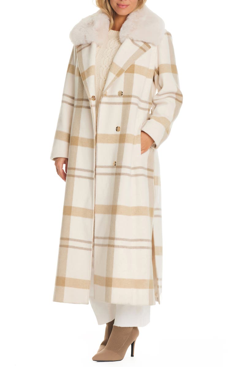 Vince Camuto Plaid Coat with Removable Faux Fur Collar, Alternate, color,