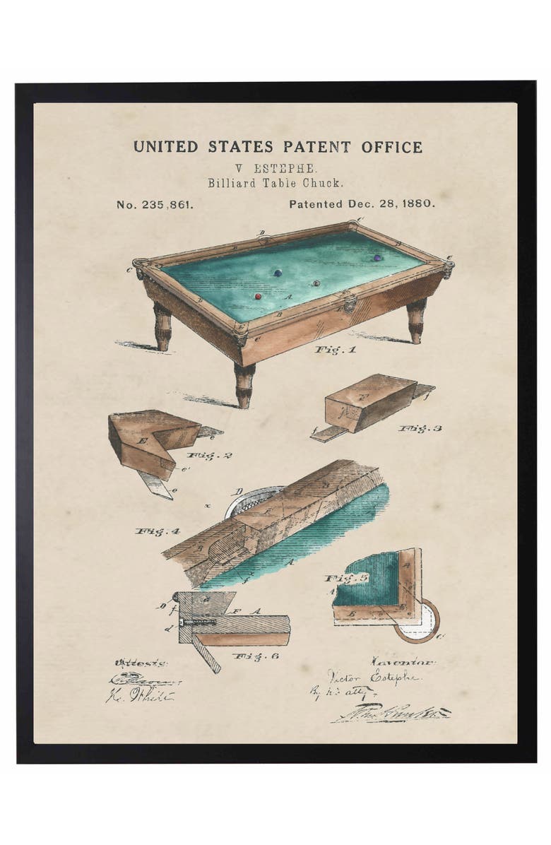 Antique Curiosities Billiard Table Patent in Black Frame, Main, color, NO COLOR