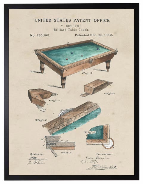 Billiard Table Patent in Black Frame