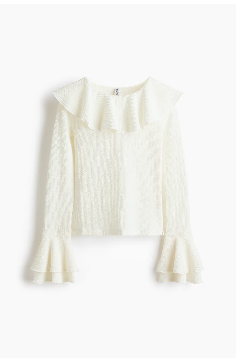 H&M Flounce-trimmed Top, Main, color, Cream