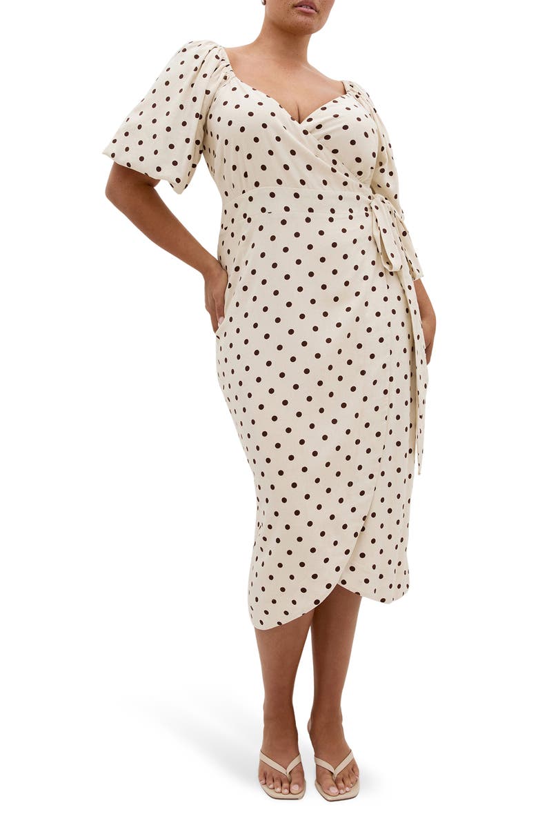 City Chic Claudine Print Wrap Midi Dress, Main, color, Sweet Spot