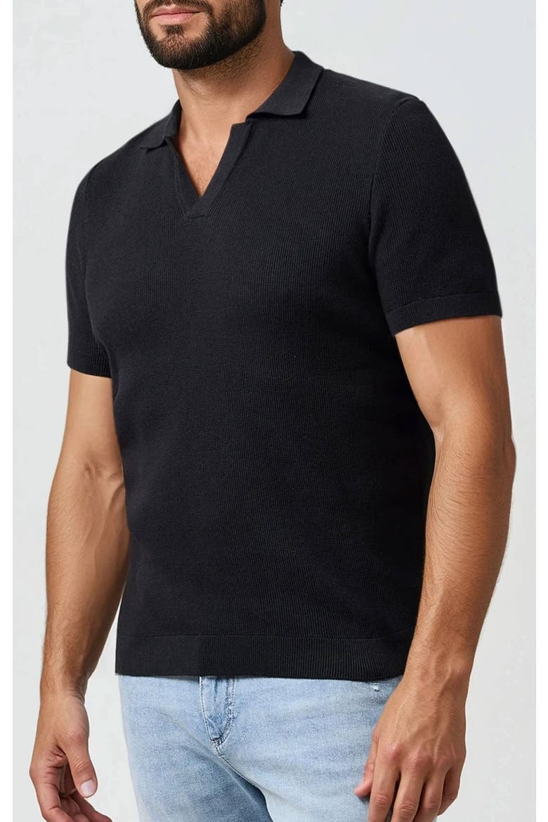 Pique Knit Johnny Collar Polo, Alternate, color, Black